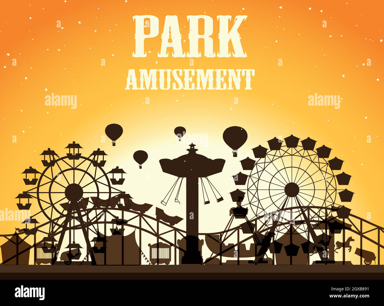 Amusement park silhoutte background Stock Vector
