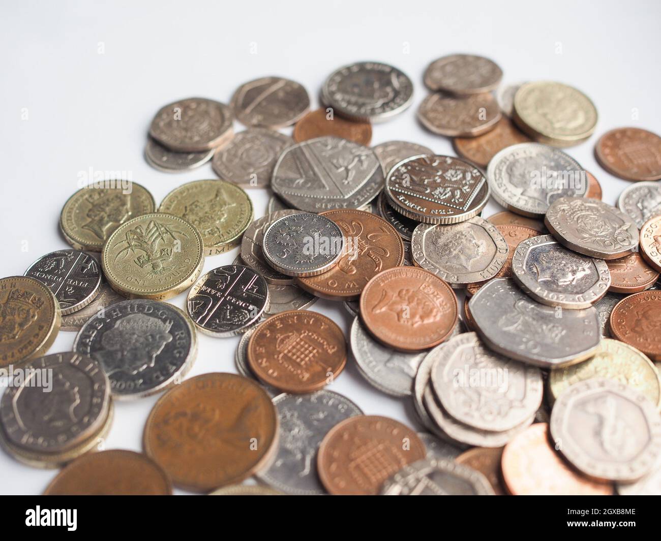 Pound coins money (GBP), currency of United Kingdom. Stock Photo