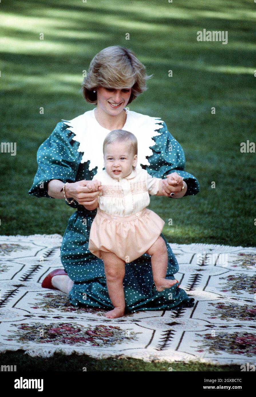 Diana, Princess of Wales with the Prince of Wales and baby Prince William in Auckland, New Zealand. Stock Photo