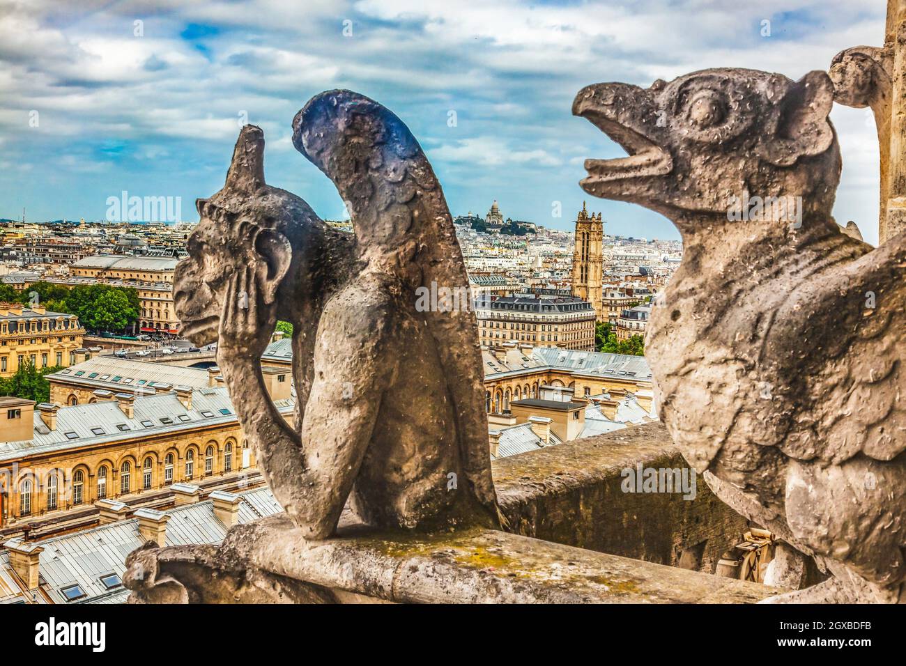 Gargoyles Fantastic Creatures Notre Dame View Montmarte Sacre Coeur