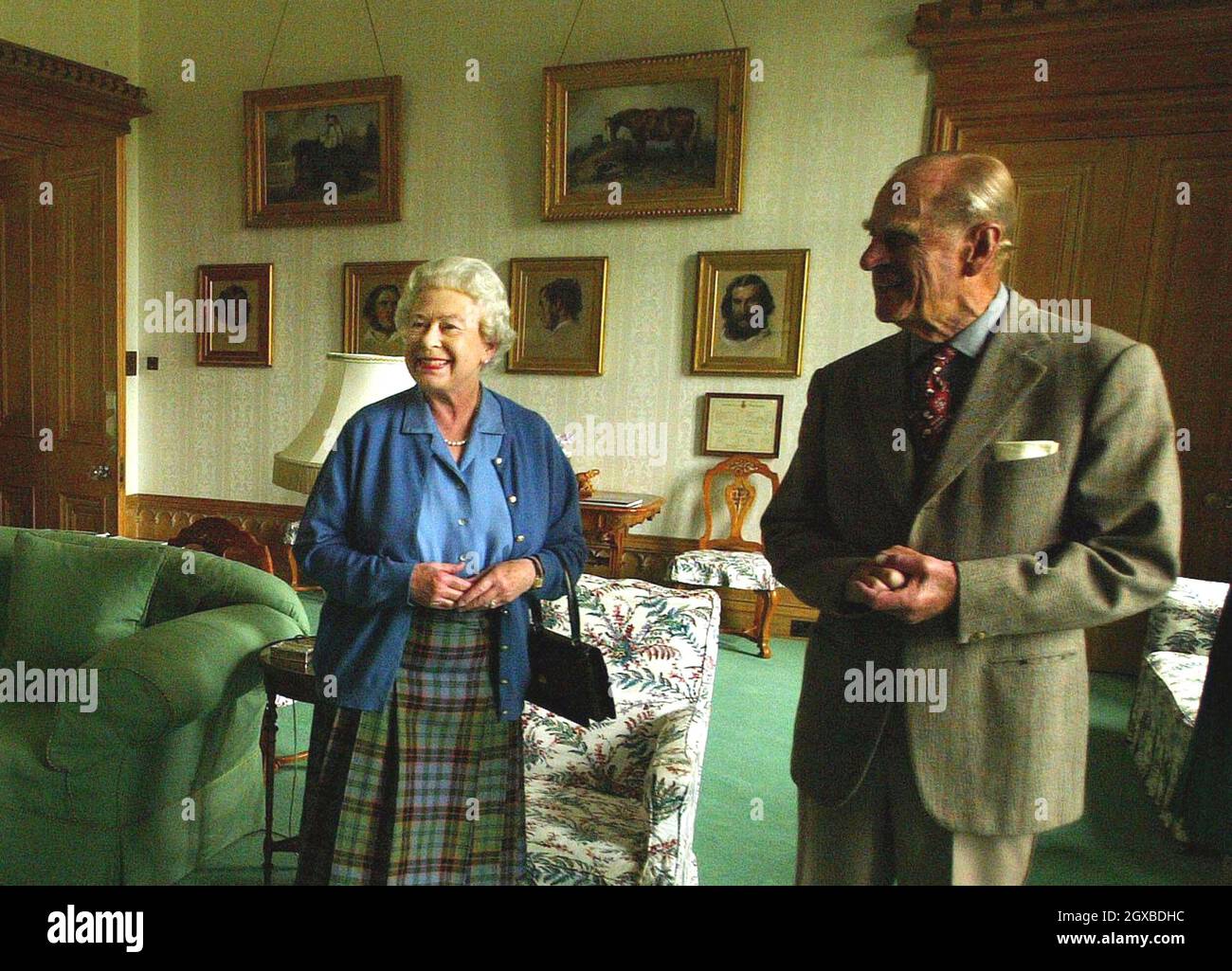 Queen Elizabeth II and Prince Philip, Duke of Edinburgh, on holiday at Balmoral Castle in Scotland on August 16, 2005.   Anwar Hussein/allctiondigital.com  Stock Photo
