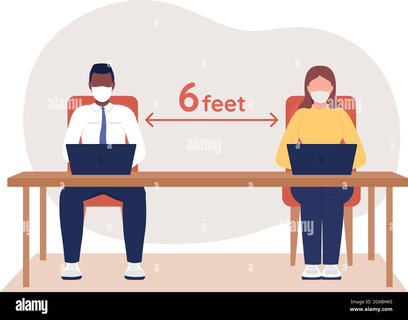 Distance Employee Office employee at safe social distance 2D vector isolated illustration ...