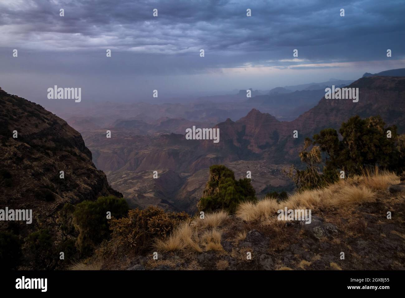 Simien Mountains - beautiful unique mountain landscape from North Ethiopian highlands, Ethiopia. Stock Photo