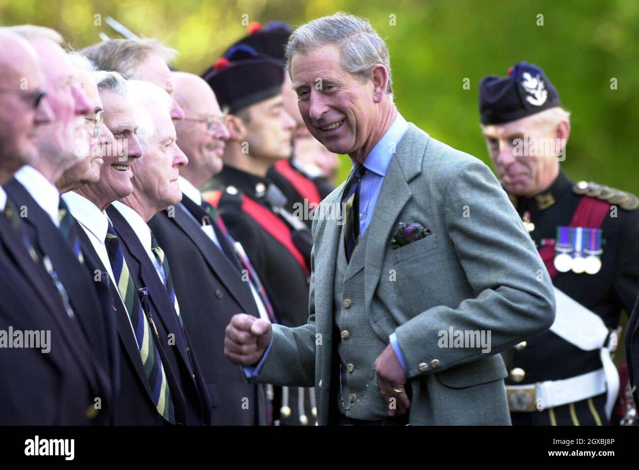 The Prince Of Wales, the Duke of Rothesay, at the Gordon Highlanders Museum in Aberdeen where he views a parade during a ceremony  to lay up the Regiment's last colours.   Stock Photo