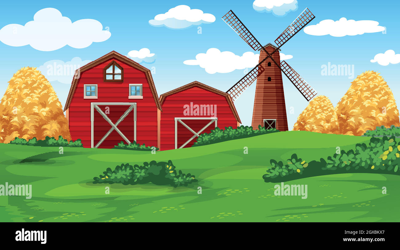 Farm scene in nature with barn Stock Vector Image & Art - Alamy