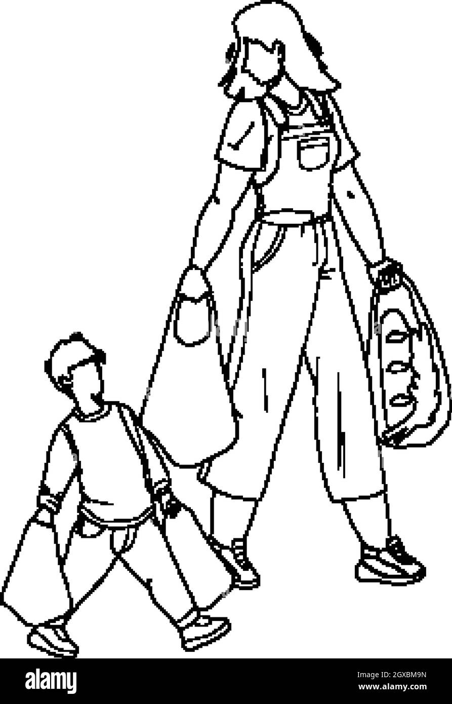 Children Etiquette Help To Adult Carry Bags Vector Stock Vector