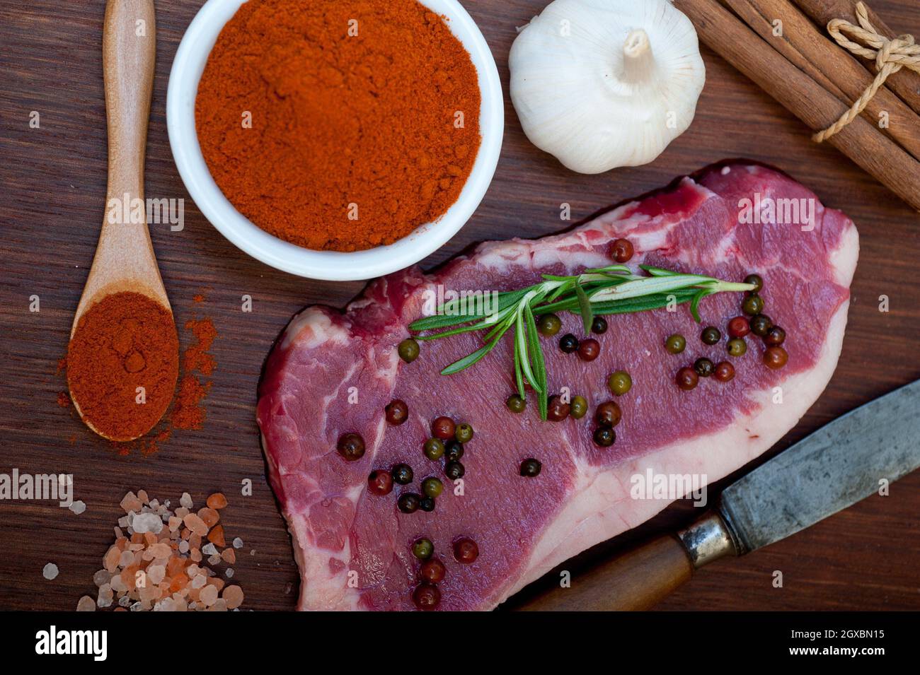 raw uncooked ribeye beef steak butcher selection Stock Photo Alamy