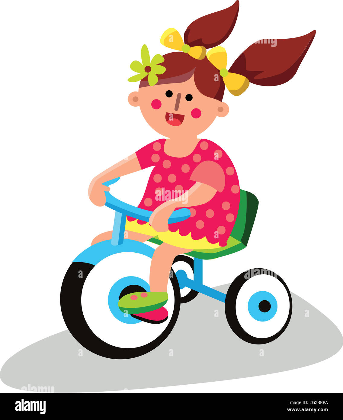 Little Toddler Girl Riding Tricycle Bike Vector Stock Vector