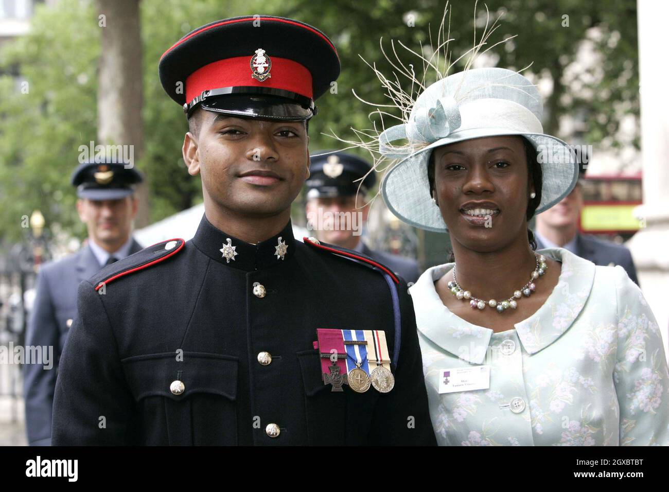 Private Johnson Beharry, who recently received a Victoria Cross, attends with his partner. Stock Photo