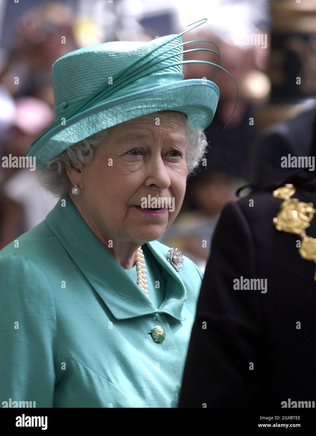Queen Elizabeth II arrives with The Lord Mayor of Westminster, Alexander Nicoll. Stock Photo