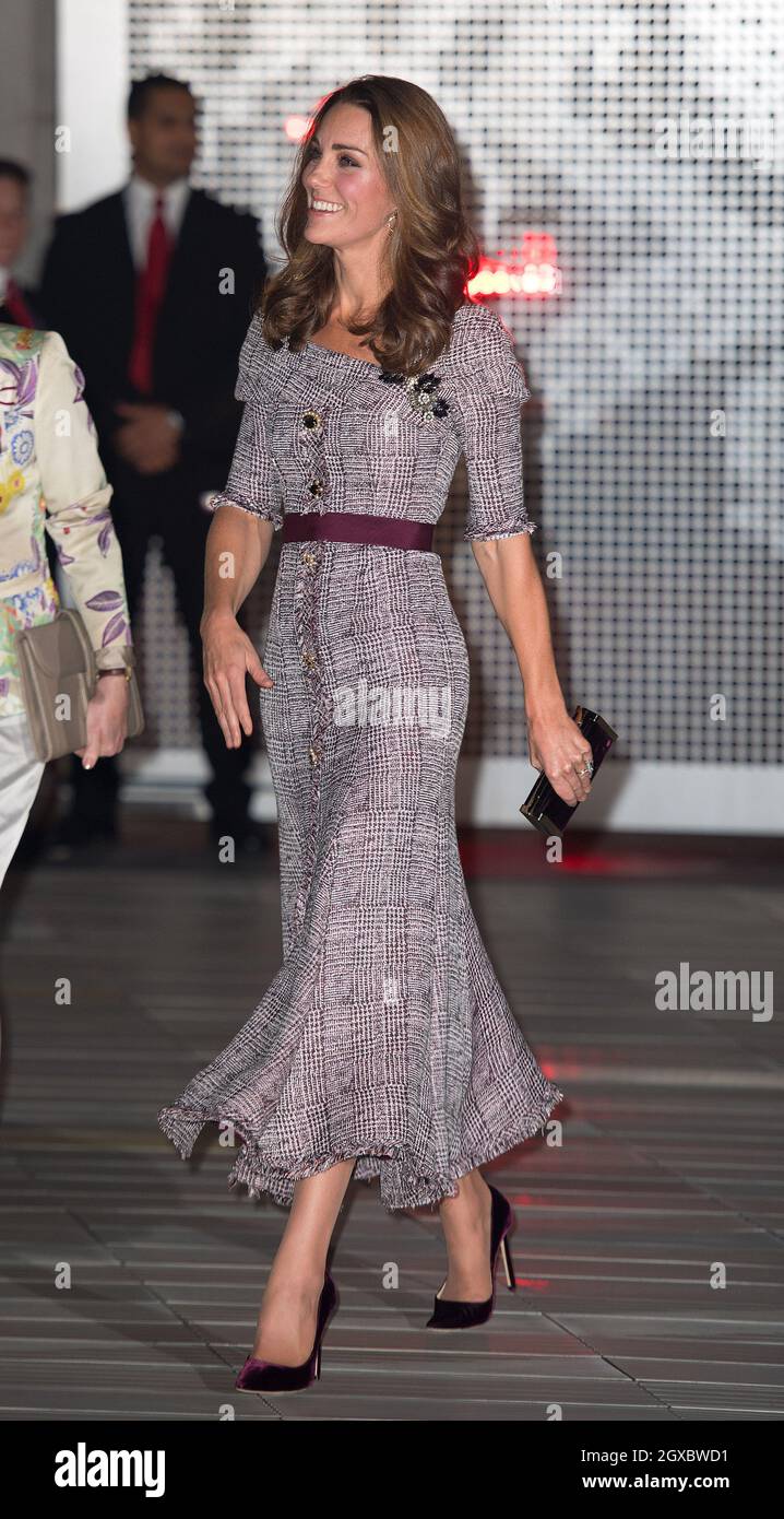 sachin and babi light blue dress Catherine, Duchess of Cambridge, wearing a checkered Erdem dress, attends  the opening of the V&A Photography Centre at the Victoria and Albert Museum  in London Stock Photo
