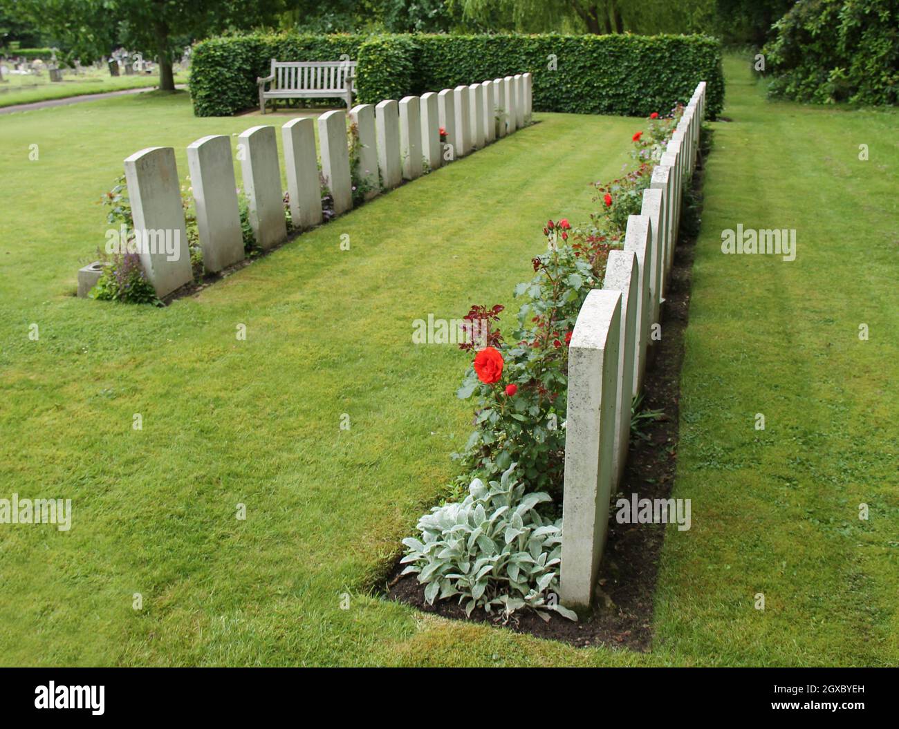 Two Lines of Formal Military Graves and Headstones Stock Photo - Alamy