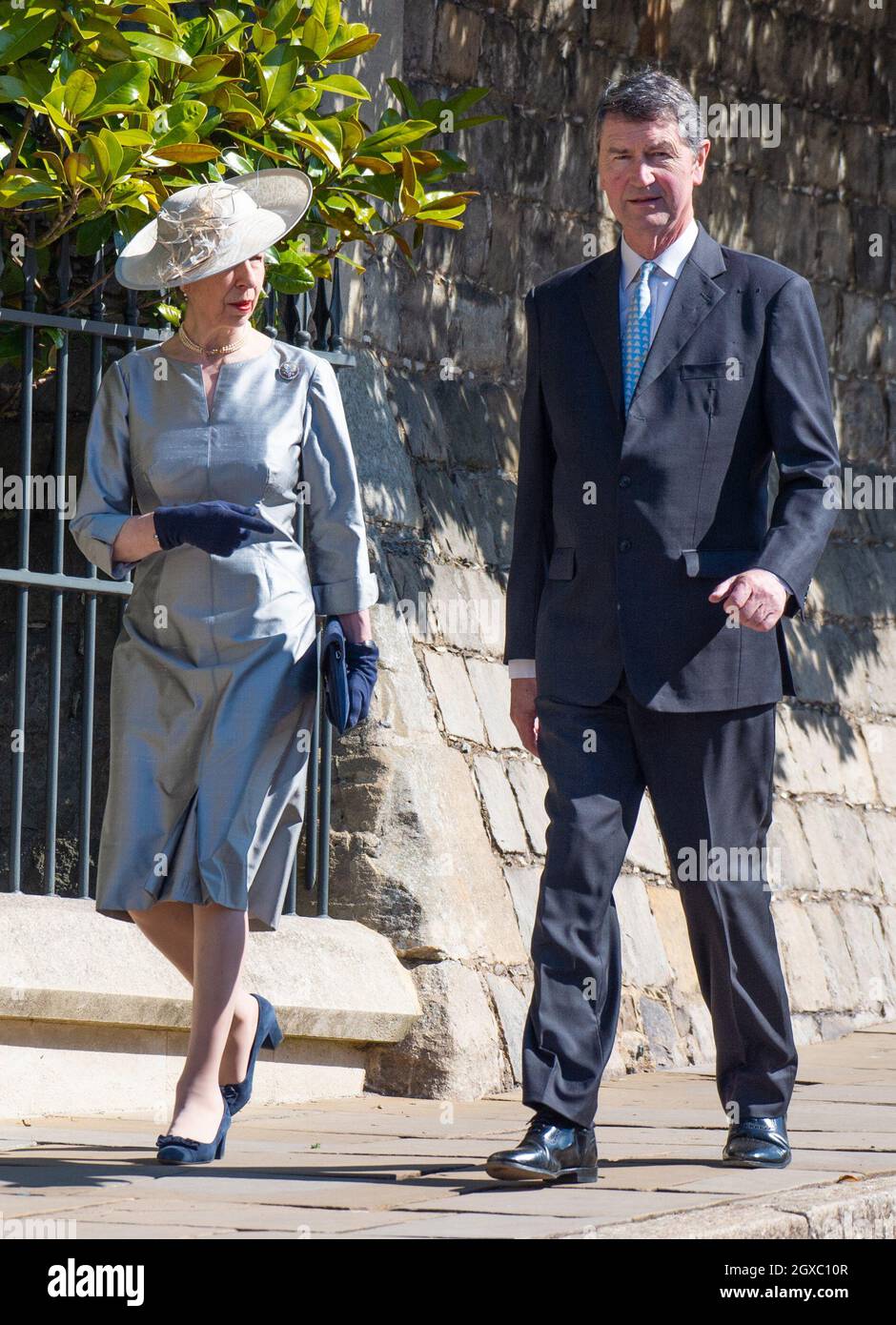 Princess Anne, the Princess Royal and husband Sir Timothy Laurence attend the Easter Day Service at St.George's Chapel in Windsor  Stock Photo