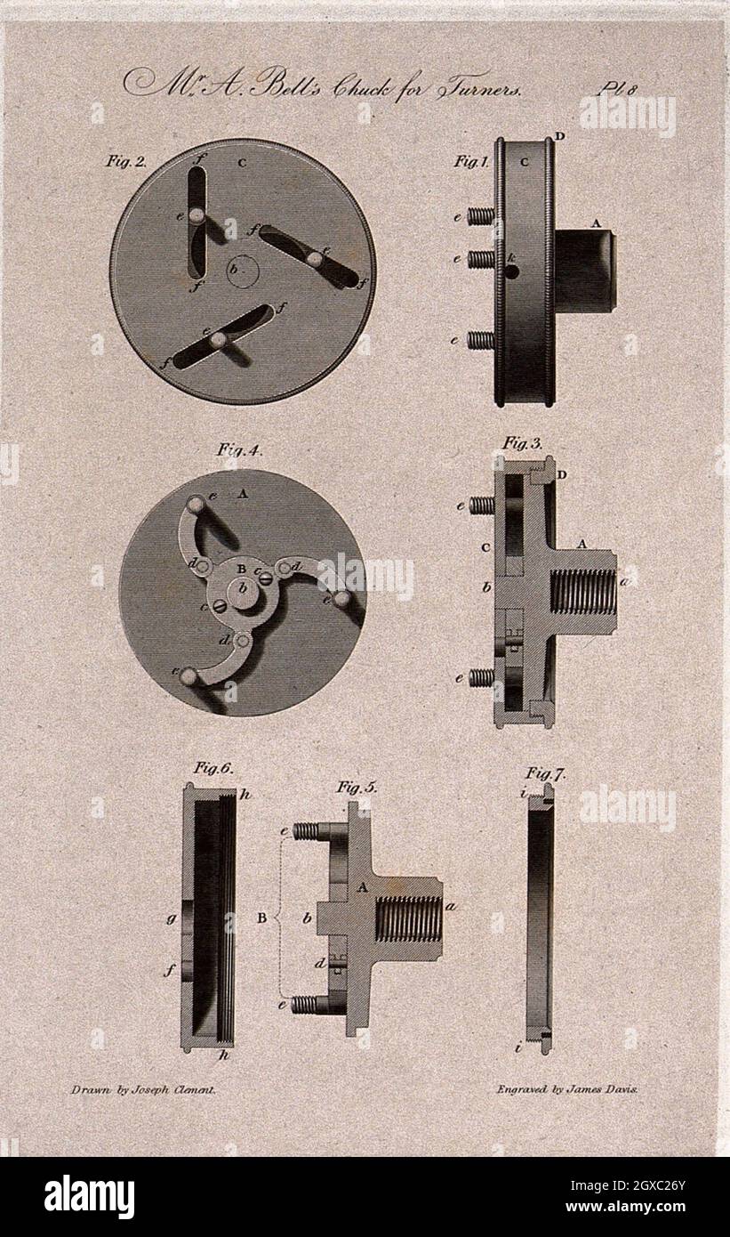 Engineering a centring chuck mechanism for a lathe elevations, cross