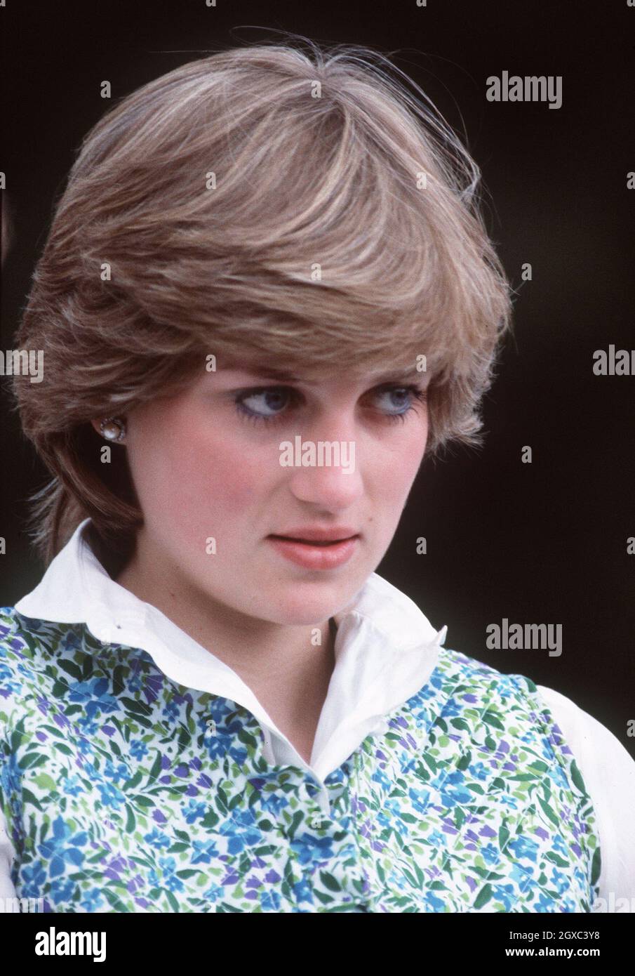 Lady Diana Spencer watching Prince Charles playing polo in Tidworth in July 1981 prior to her wedding. Stock Photo