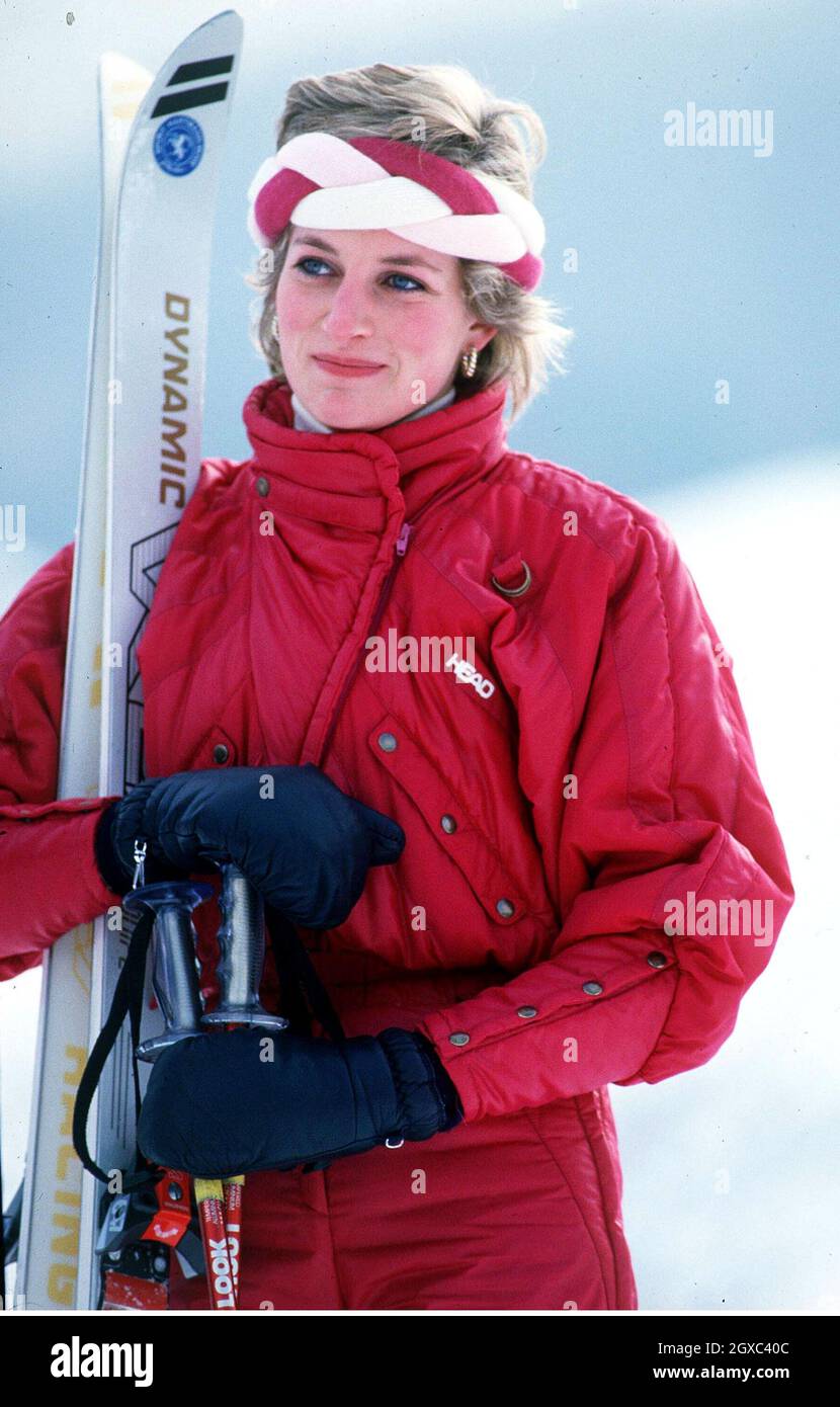 Diana, Princess of Wales on a skiing holiday in Klosters, Switzerland in February 1986. Stock Photo