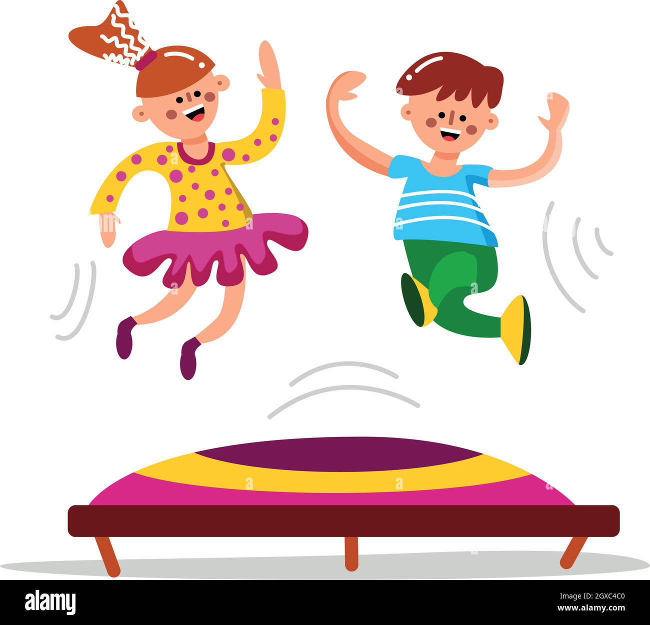 Happy Cute Children Jumping On Trampoline Vector Stock Vector