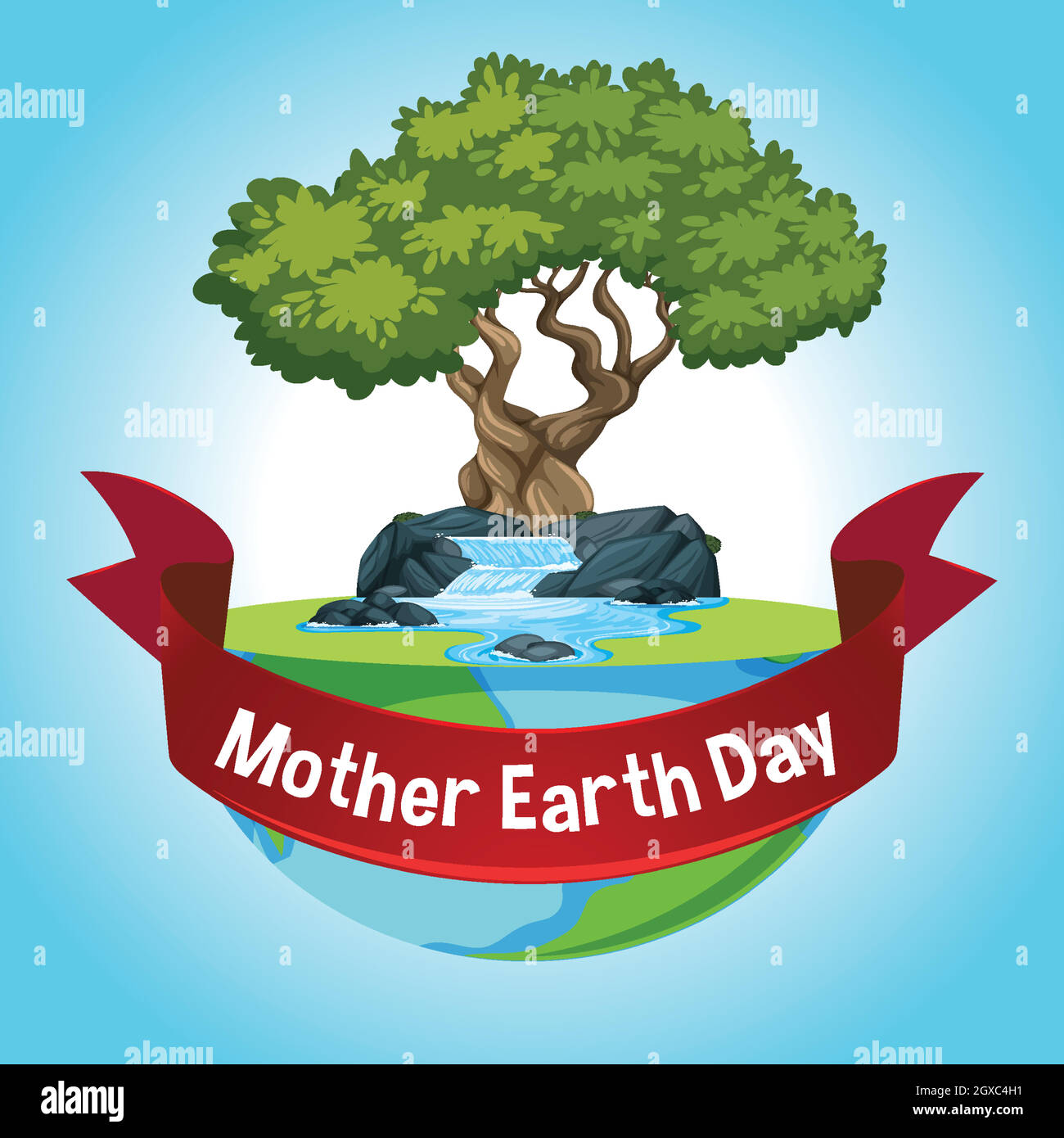 Poster design for mother earth day with big tree on earth Stock Vector