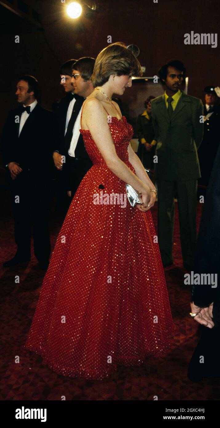 Diana, Princess of Wales in a red dress circa 1983 Stock Photo - Alamy