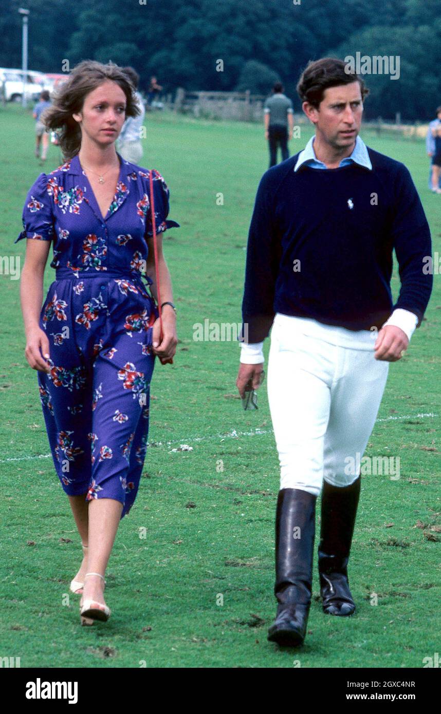 Sabrina Guinness with Prince Charles, Prince of Wales at a polo match in Windsor Great Park, Windsor in August 1979. Sabrina Guinness dated the Prince during the 1970's. Sabrina is close to Paul McCartney and the two have recently been photographed having dinner together. Stock Photo