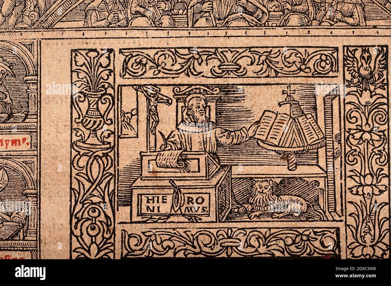 Saint Jerome. Woodcut, 1538. - Physical description 1 print Type/Technique Woodcuts. Language English Subjects Jerome, Saint, -419 or 420. Stock Photo