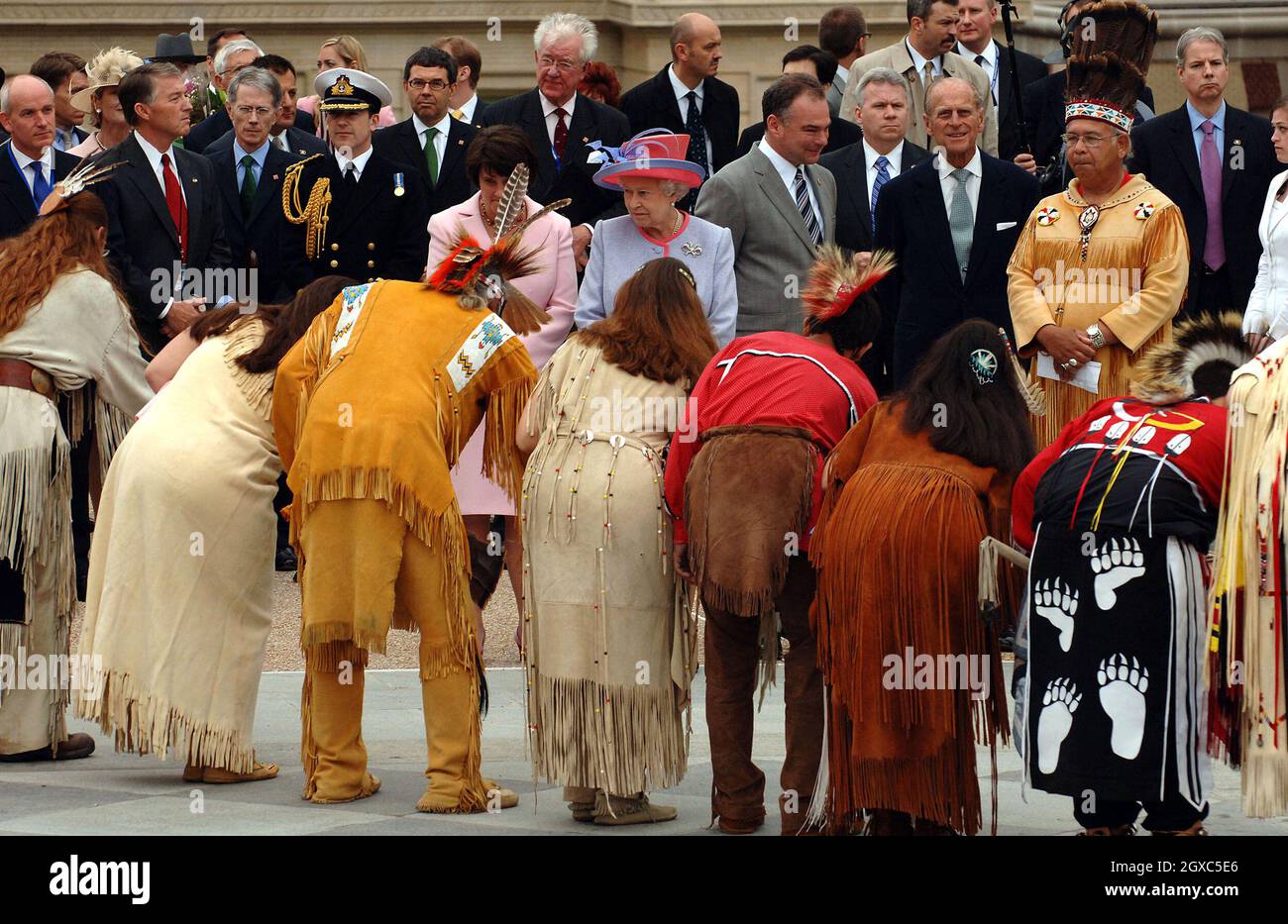 Queen Elizabeth II and Prince Philip, Duke of Edinburgh watch a Native ...