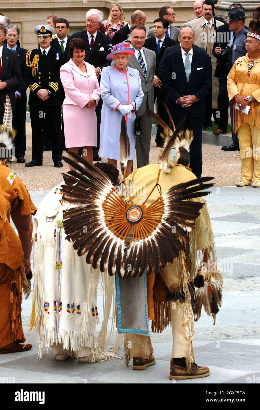 Queen Elizabeth II and Prince Philip, Duke of Edinburgh watch a Native ...