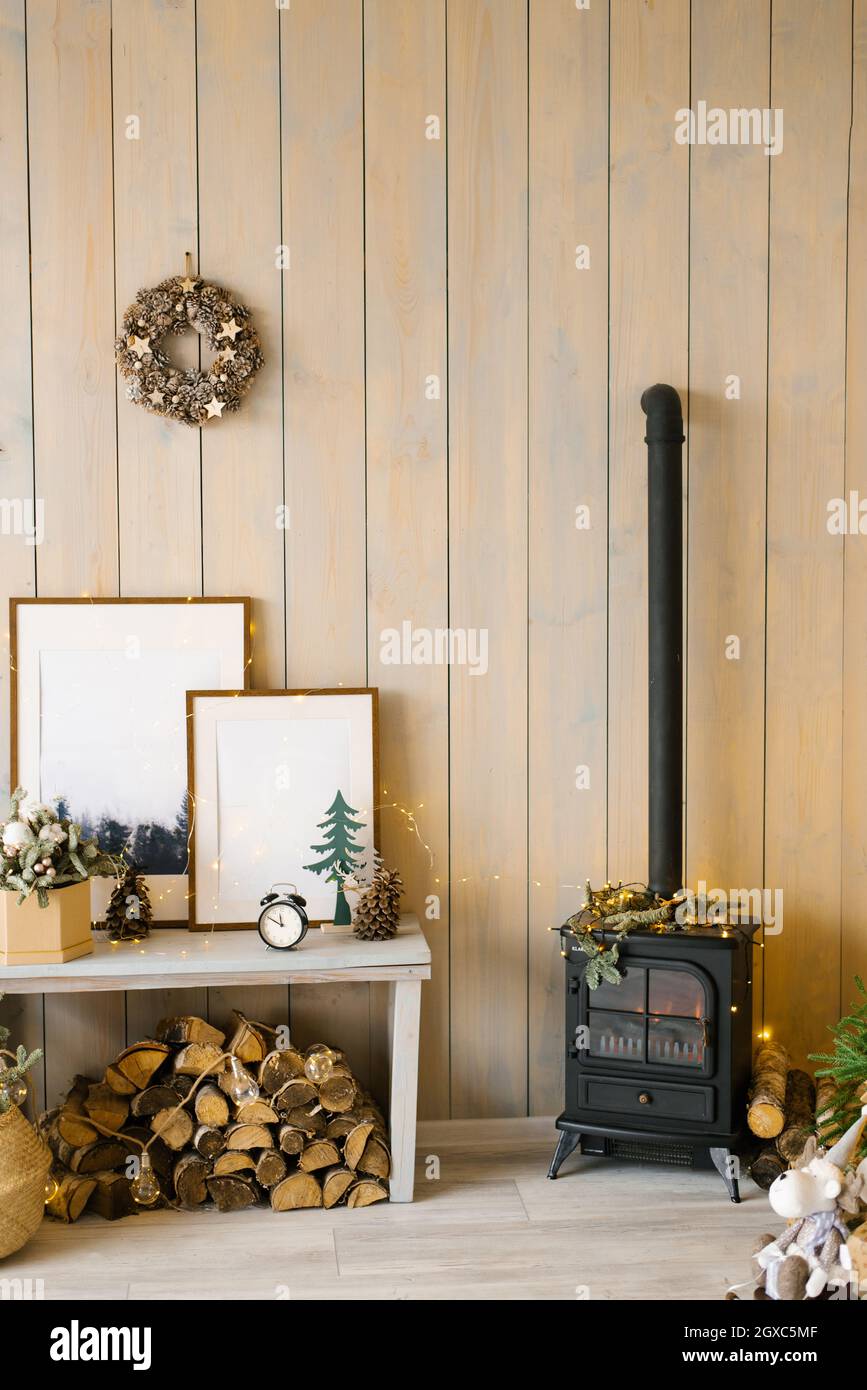 Cozy christmas Interior living room. Rustic Home Design for Warm Indoor ...