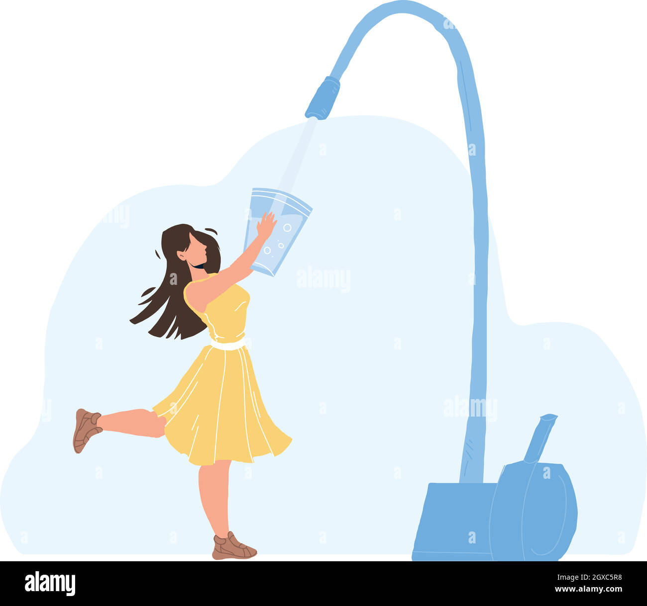 Water Filter Faucet Pouring In Glass Girl Vector Stock Vector