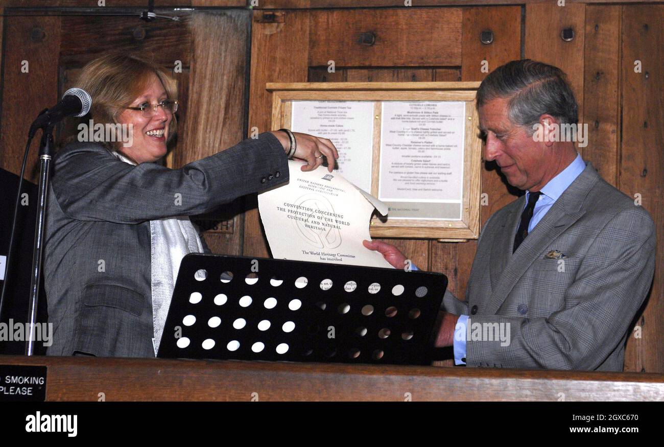 Prince Charles, Prince of Wales visits the National Trust Barn at Cotehele House at Kelly Bray in east Cornwall on May 10, 2007. Stock Photo