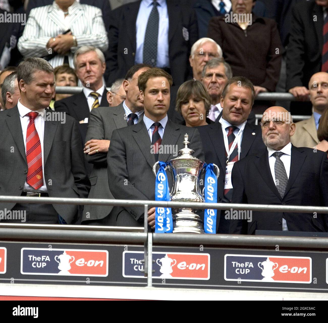 Prince William, President of the Football Association, waits to present the FA Cup to Chelsea at the new Wembley Stadium, London on May 19, 2007. Stock Photo
