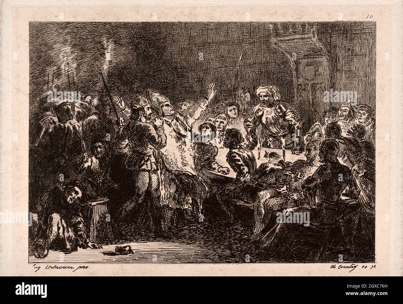 The assassination of Louis de Bourbon bishop of Liège. Etching by C. Courtry, 1872, after E. Delacroix, 1829. - Description An event which features Stock Photo