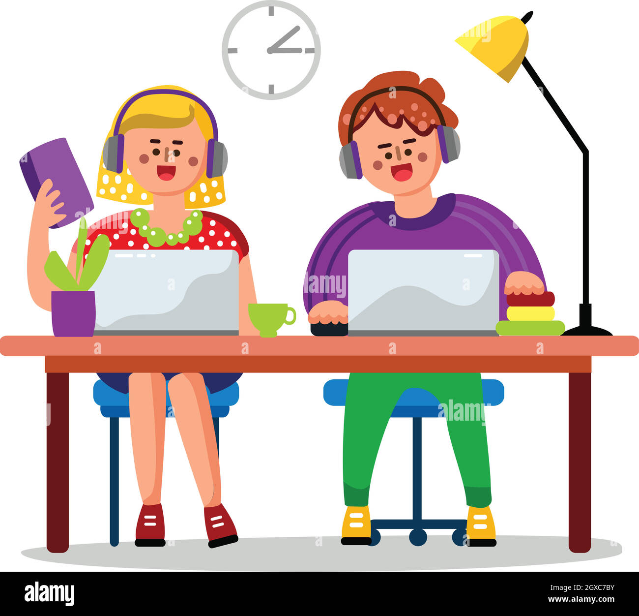 Pupils Children Studying Online Education At Home Vector Stock Vector ...