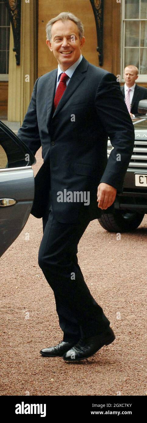 Prime Minister Tony Blair leaves Buckingham Palace after tendering his resignation to Queen Elizabeth ll on June 27, 2007. Stock Photo