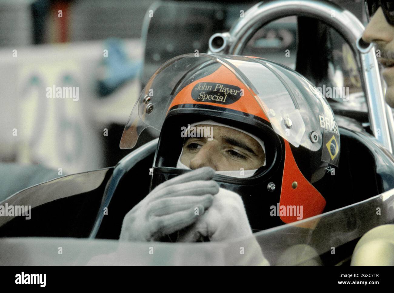Emerson Fittipaldi drives his John Player Special Formula One racing