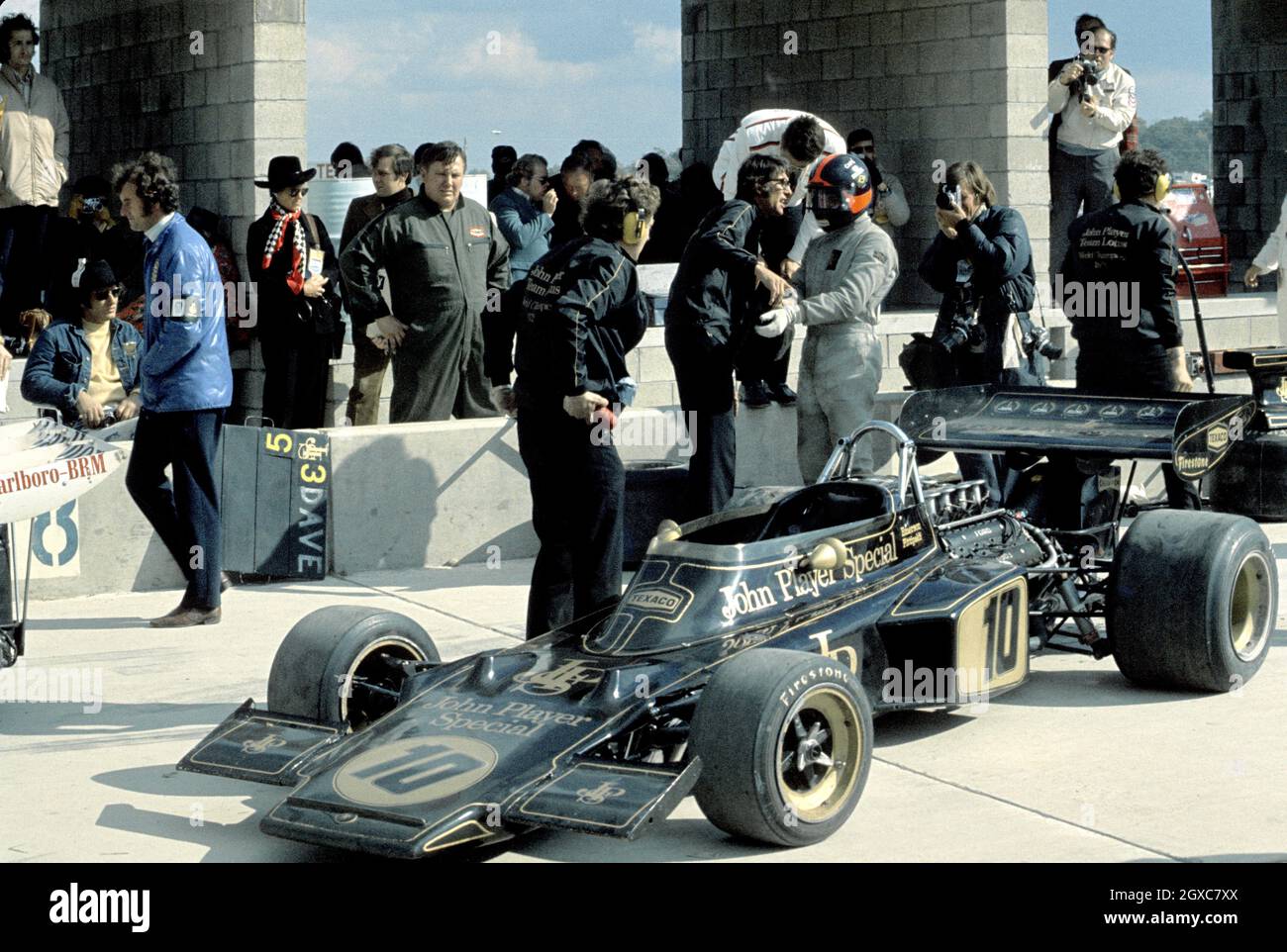 Emerson Fittipaldi prepares to drive his John Player Special Formula