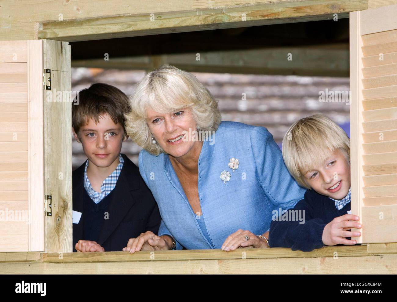 Camilla, Duchess of Cornwall explores the tree house with Oliver and Max King as she visits Helen and Douglas House, a hospice and respite care centre for children and young adults, in Oxford. Stock Photo