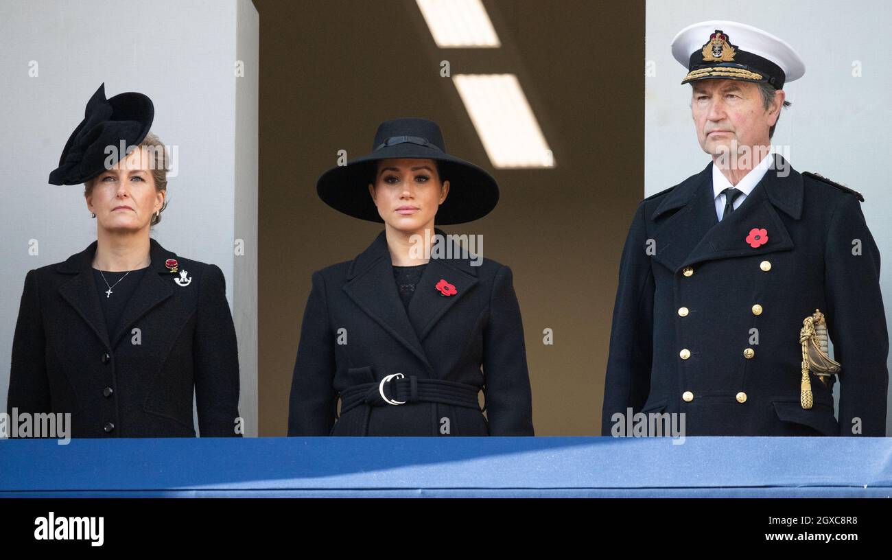 Sophie, Countess of Wessex and Meghan, Duchess of Sussex and Sir Timothy Laurence attend the annual Remembrance  Sunday Memorial at The Cenotaph in London on November 10, 2019. Stock Photo