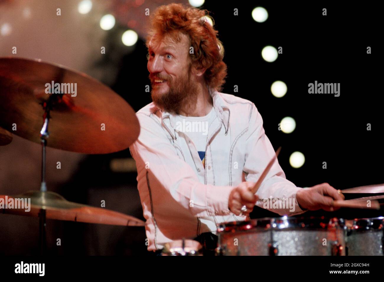 Drummer Ginger Baker of Cream during a performance, circa 1967 Stock Photo