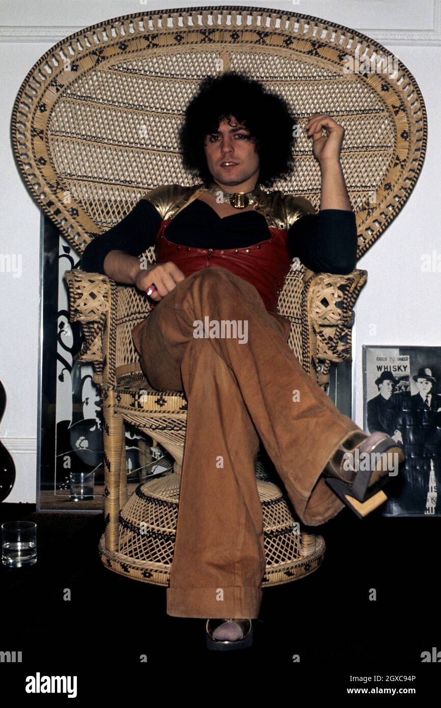 Rock star Marc Bolan in his home, circa 1975 Stock Photo