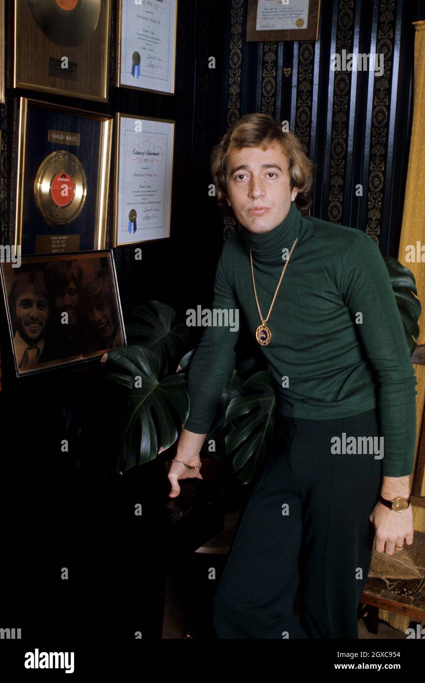 Bee Gees Singer Robin Gibb in his home, circa 1974 Stock Photo