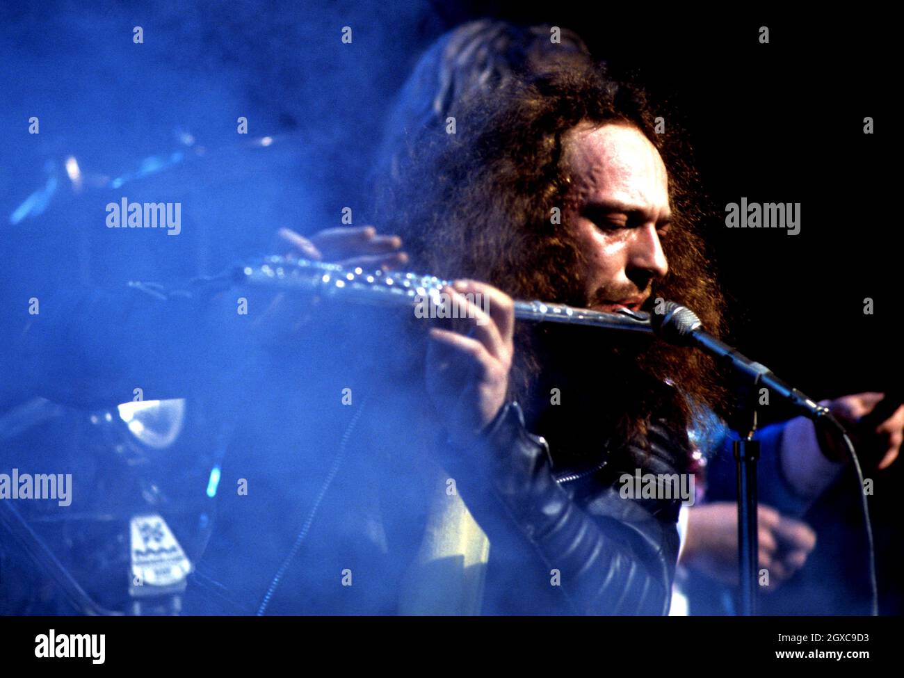 Jethro Tull frontman Ian Anderson performs on stage, circa 1975 Stock Photo