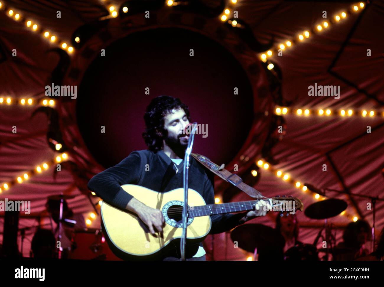 English musician and singer-songwriter Cat Stevens in concert. Stock Photo