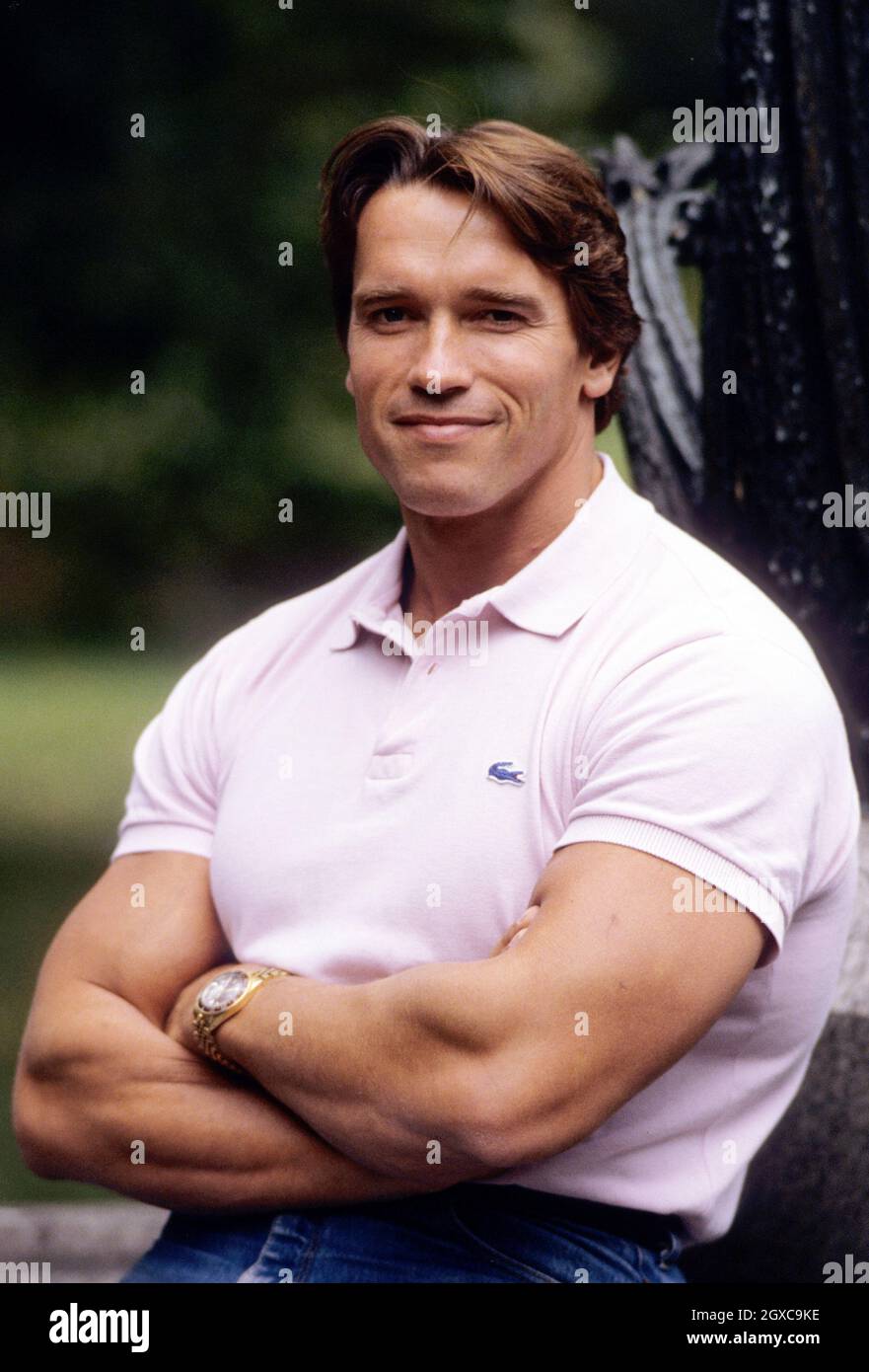 Austrian born American actor and body-builder Arnold Schwarzenegger