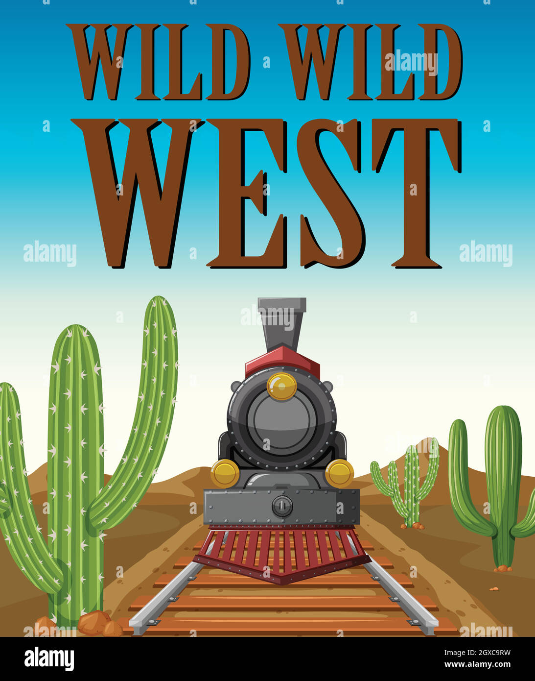 Wild west poster with train ride in desert Stock Vector
