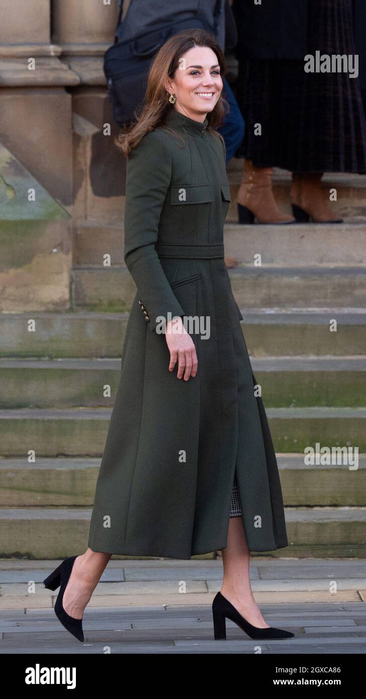 The Duchess of Cambridge wearing khaki coat by Alexander McQueen, visits City Hall in Centenary Square, Bradford, Yorkshire on January 15, 2020. Stock Photo