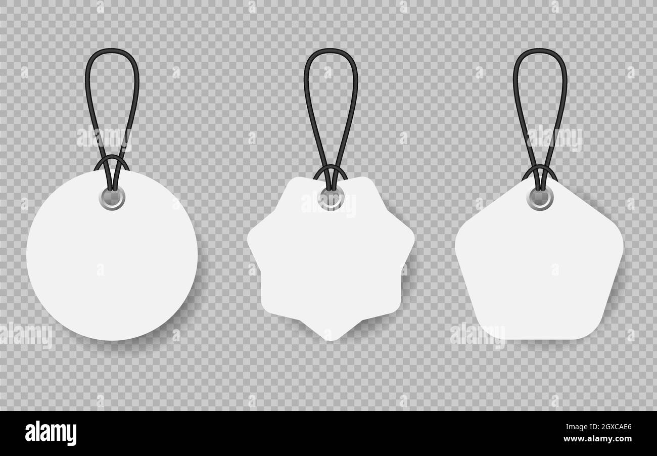 Set of white price tags with black lace on transparent background. EPS