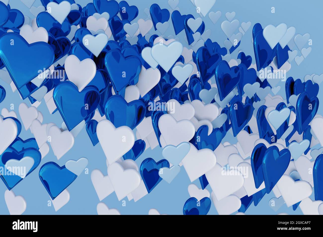 Winter blue and white colors 3D abstract background with lots of heart ...