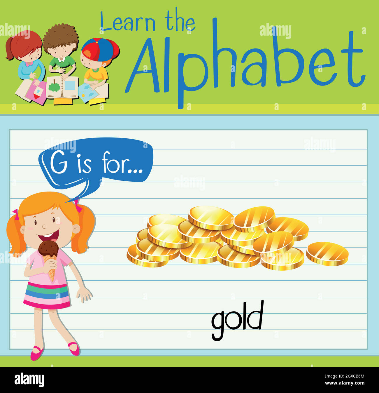 Flashcard letter G is for gold Stock Vector