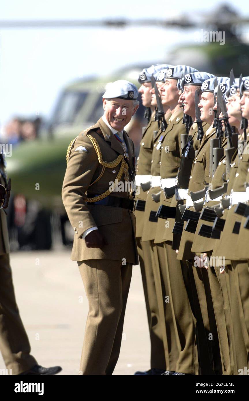 Prince Charles, Prince of Wales, Colonel in Chief of the Army Air Corps attends the celebrations of the Army Air Corps jubilee at Middle Wallop Airfield. Stock Photo